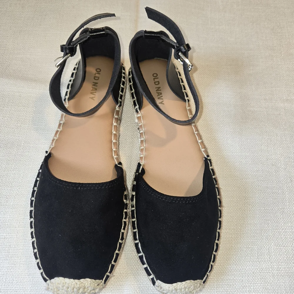 Old Navy Black Espadrille Ankle-Strap Flats Size 6